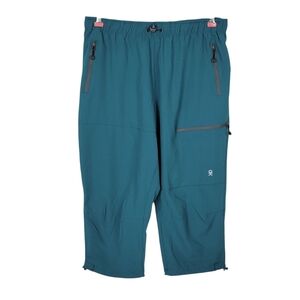 Little Donkey Andy Capri Pants Women Size L Green Aqua Zip Pockets Bungees New